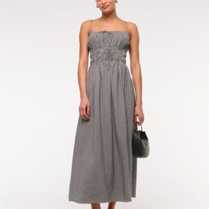Abercrombie & Fitch Smocked Tie-Front Maxi Dress in Black Gingham